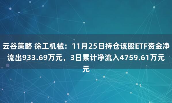 云谷策略 徐工机械：11月25日持仓该股ETF资金净流出933.69万元，3日累计净流入4759.61万元